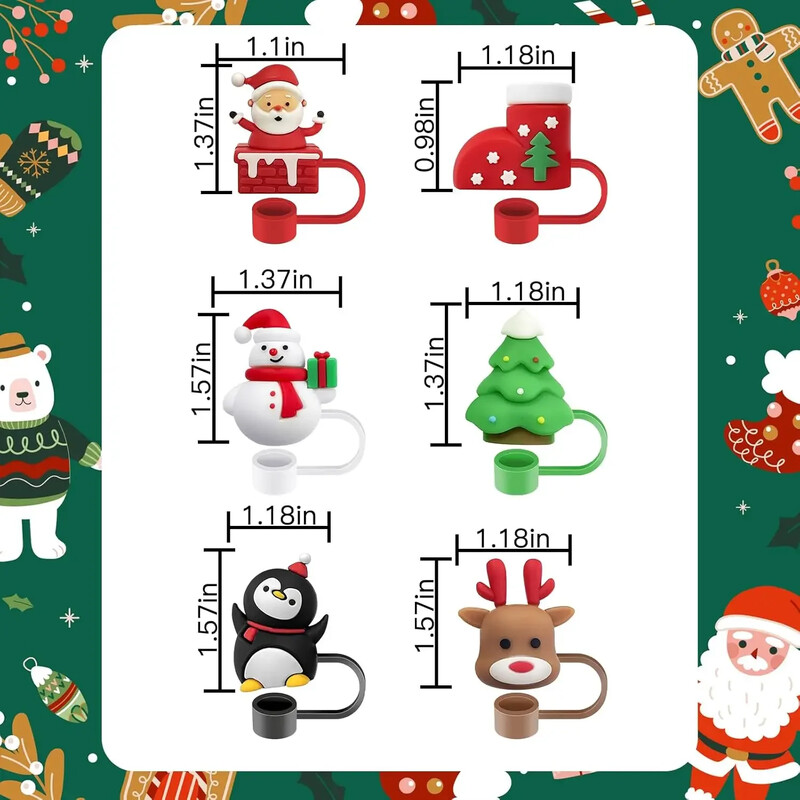 6 gab. 10 mm Ziemassvētku salmu vāciņu vāciņš Stenlija kausu tvertņu piederumiem, atkārtoti lietojams salmu vāciņa aizbāznis salmiņu uzgaļu vākiem