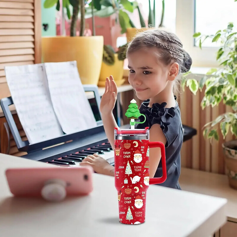 6 gab. 10 mm Ziemassvētku salmu vāciņu vāciņš Stenlija kausu tvertņu piederumiem, atkārtoti lietojams salmu vāciņa aizbāznis salmiņu uzgaļu vākiem