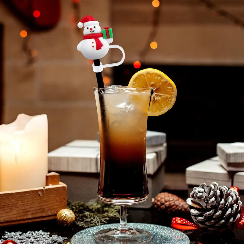 6 gab. 10 mm Ziemassvētku salmu vāciņu vāciņš Stenlija kausu tvertņu piederumiem, atkārtoti lietojams salmu vāciņa aizbāznis salmiņu uzgaļu vākiem