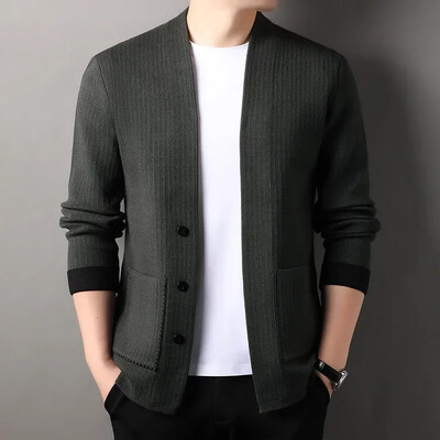 Cardigan tricotat pentru bărbați de înaltă calitate, fără nasturi, ocazional, costume confortabile și versatile, haine pentru bărbați, haine, jachetă