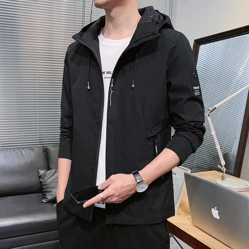 Pavasaris un rudens jauns modes vienkrāsains ar kapuci liela izmēra jaka Vīriešu ikdienas brīvs ērts augstas kvalitātes mētelis M-5XL 2024