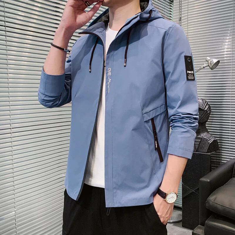 Pavasaris un rudens jauns modes vienkrāsains ar kapuci liela izmēra jaka Vīriešu ikdienas brīvs ērts augstas kvalitātes mētelis M-5XL 2024