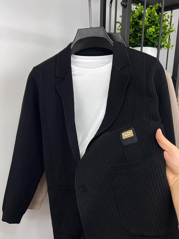 Viegls luksusa vīriešu trikotāžas džemperis džemperis rudens ziemas jauns karsts pārdod augstas klases korejiešu versijas žakarda dizaina ikdienas mētelis