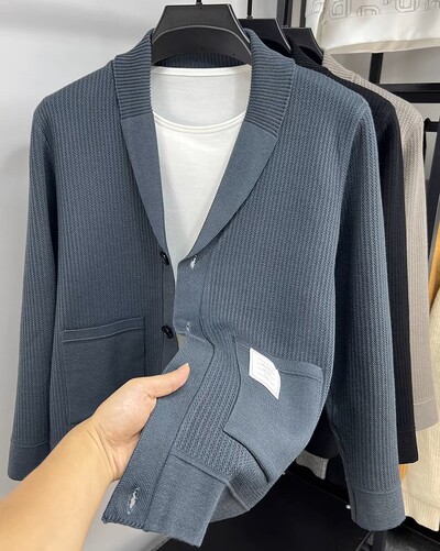 felsőkategóriás férfi kötött kardigán őszi tél divatos könnyű luxus zseb jacquard koreai stílusú dizájn alkalmi pulóver kabát