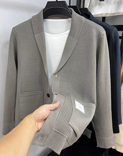 felsőkategóriás férfi kötött kardigán őszi tél divatos könnyű luxus zseb jacquard koreai stílusú dizájn alkalmi pulóver kabát