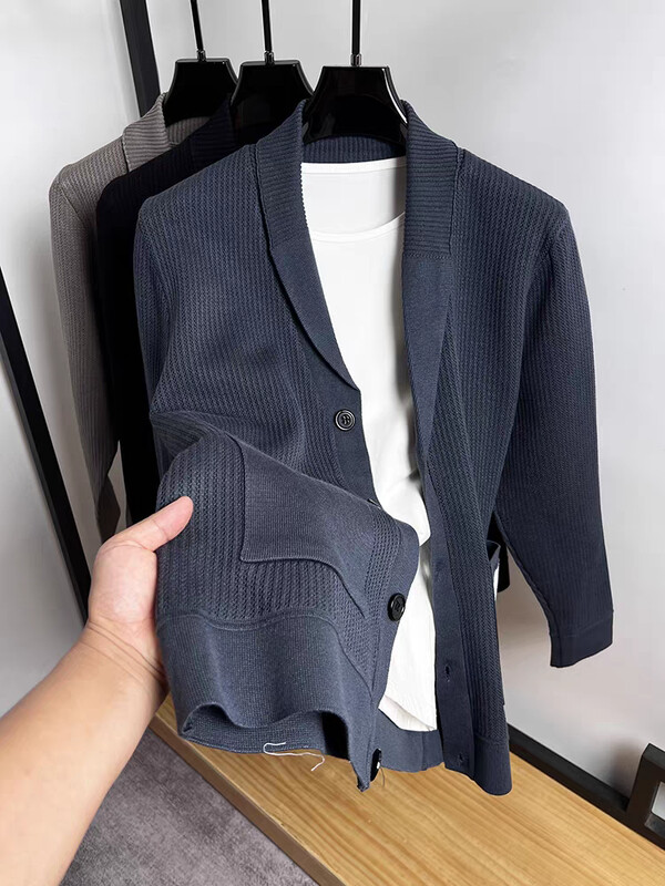 felsőkategóriás férfi kötött kardigán őszi tél divatos könnyű luxus zseb jacquard koreai stílusú dizájn alkalmi pulóver kabát