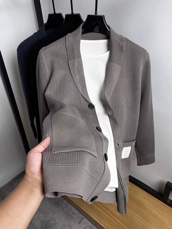 felsőkategóriás férfi kötött kardigán őszi tél divatos könnyű luxus zseb jacquard koreai stílusú dizájn alkalmi pulóver kabát