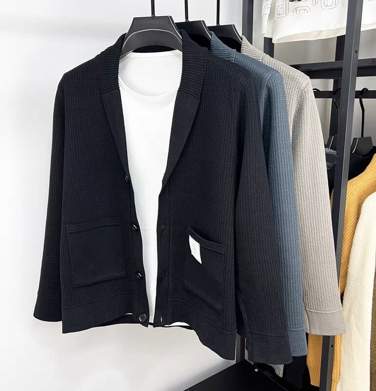 felsőkategóriás férfi kötött kardigán őszi tél divatos könnyű luxus zseb jacquard koreai stílusú dizájn alkalmi pulóver kabát