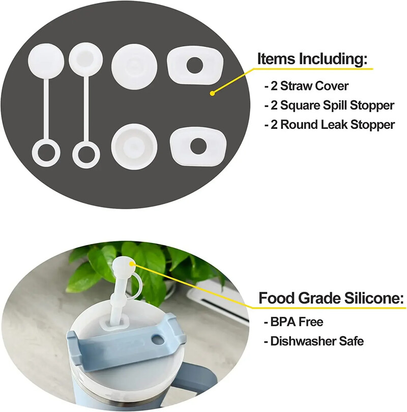 Silikono išsiliejimo nepraleidžiančių kamščių rinkinys iš 3, suderinamas su Stanley puodeliu 2,0 1,0 40 uncijų / 30 uncijų stiklinės vandens puodelio nuotėkio priedai