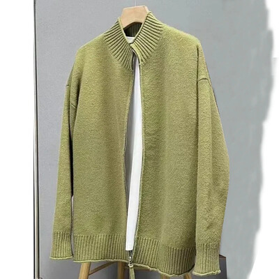 Divatos, karcsúsított, kötött kardigán férfi japán ősz, tél egyszínű, teljes cipzáras pulóver Alkalmi kabátok dzseki férfi ruhák 2024