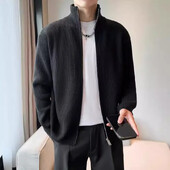 2023. gada jauns pavasara rudens trikotāžas džemperis vīriešiem, moderns vienkrāsains korejiešu džemperis ar garām piedurknēm, ikdienišķa stila apkakle