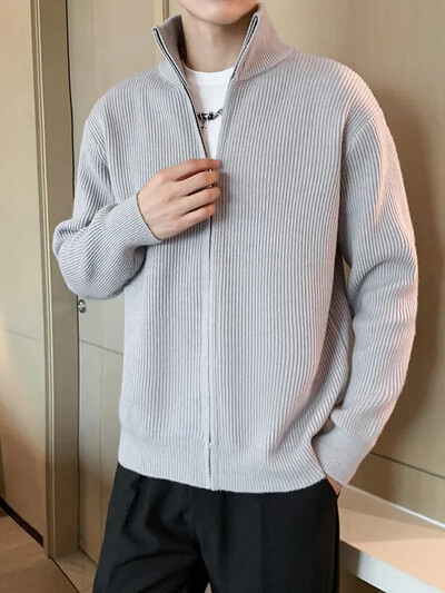 2023. gada jauns pavasara rudens trikotāžas džemperis vīriešiem, moderns vienkrāsains korejiešu džemperis ar garām piedurknēm, ikdienišķa stila apkakle