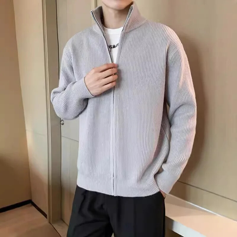 2023. gada jauns pavasara rudens trikotāžas džemperis vīriešiem, moderns vienkrāsains korejiešu džemperis ar garām piedurknēm, ikdienišķa stila apkakle