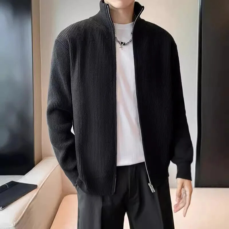 2023. gada jauns pavasara rudens trikotāžas džemperis vīriešiem, moderns vienkrāsains korejiešu džemperis ar garām piedurknēm, ikdienišķa stila apkakle