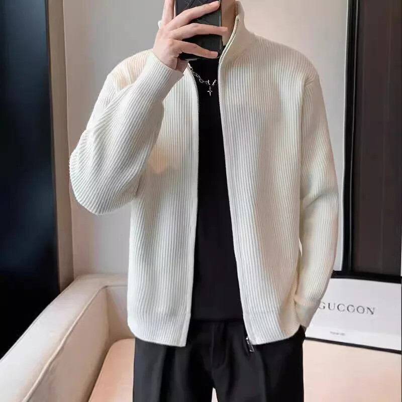 2023. gada jauns pavasara rudens trikotāžas džemperis vīriešiem, moderns vienkrāsains korejiešu džemperis ar garām piedurknēm, ikdienišķa stila apkakle