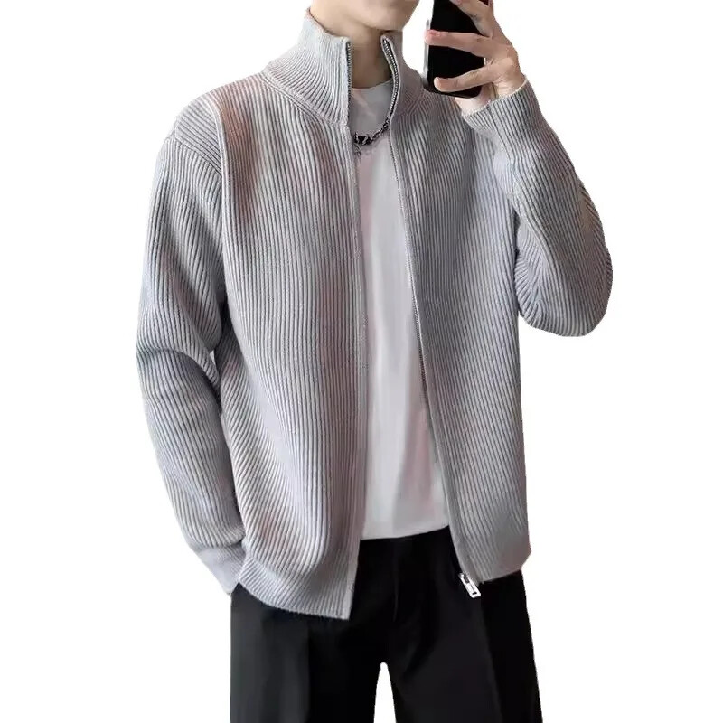 2023. gada jauns pavasara rudens trikotāžas džemperis vīriešiem, moderns vienkrāsains korejiešu džemperis ar garām piedurknēm, ikdienišķa stila apkakle