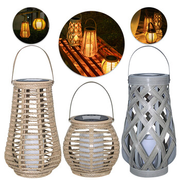 Rattan Solar Lantern IP44 Αδιάβροχο κρεμαστό/όρθιο εξωτερικό Big Rattan Solar Light with Handle for Yard Garden Home Decoration