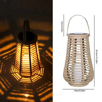 Rattan Solar Lantern IP44 Αδιάβροχο κρεμαστό/όρθιο εξωτερικό Big Rattan Solar Light with Handle for Yard Garden Home Decoration