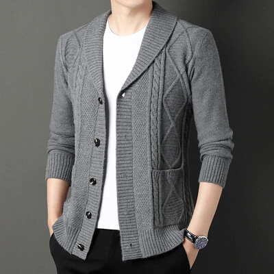 Vyriškas deimantinis languotas storos vilnos šiltos mados ilgomis rankovėmis laisvalaikio megztinis vyriškas megztinis