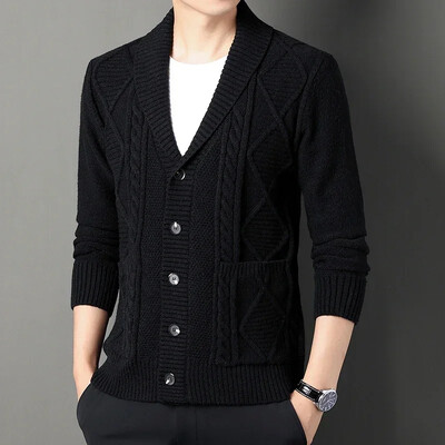 Vyriškas deimantinis languotas storos vilnos šiltos mados ilgomis rankovėmis laisvalaikio megztinis vyriškas megztinis