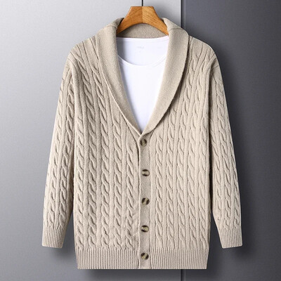 Vyriškas deimantinis languotas storos vilnos šiltos mados ilgomis rankovėmis laisvalaikio megztinis vyriškas megztinis