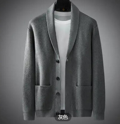 Férfi felsőkategóriás szabadidős kötött dzseki 2024 őszi új zöld gyümölcsgalléros karcsúsított kardigán pulóver divat szabadidős férfikabát