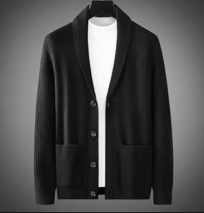 Férfi felsőkategóriás szabadidős kötött dzseki 2024 őszi új zöld gyümölcsgalléros karcsúsított kardigán pulóver divat szabadidős férfikabát