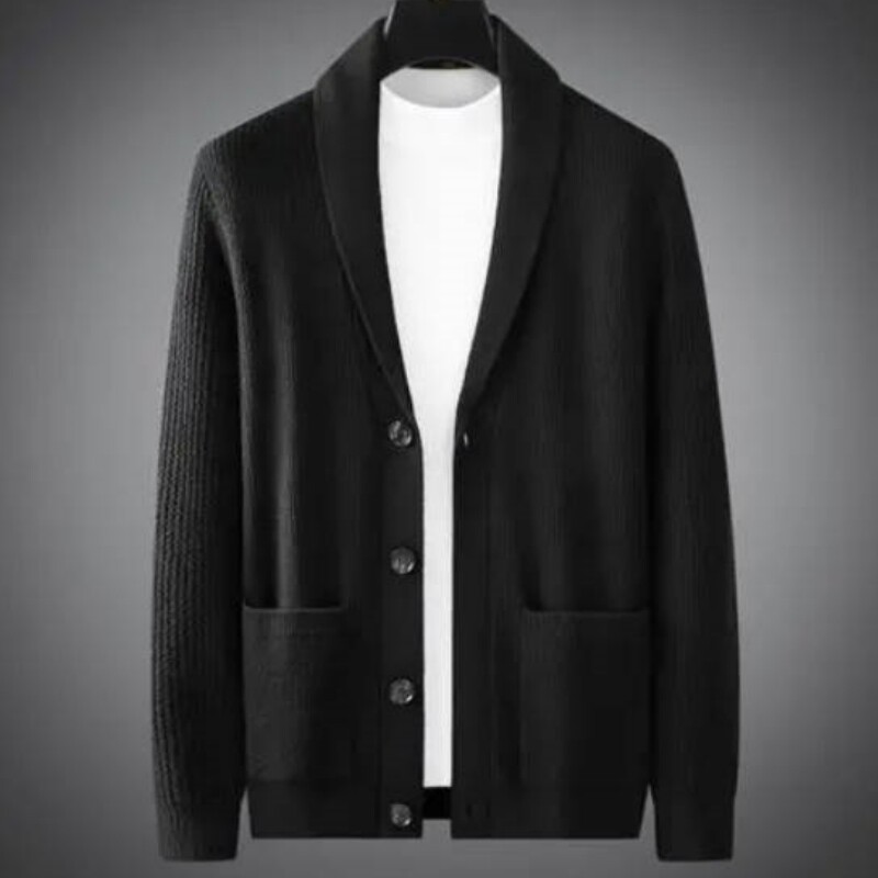 Férfi felsőkategóriás szabadidős kötött dzseki 2024 őszi új zöld gyümölcsgalléros karcsúsított kardigán pulóver divat szabadidős férfikabát