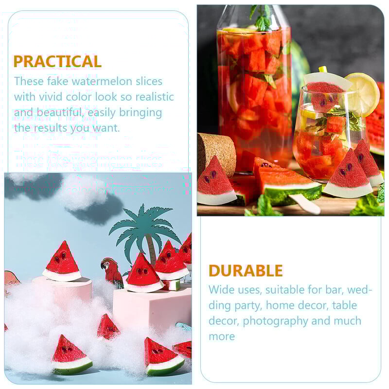10 gab. viltus augļu imitācijas arbūzu šķēles, produktīvi izgriezumi, PVC reālistiski modeļi