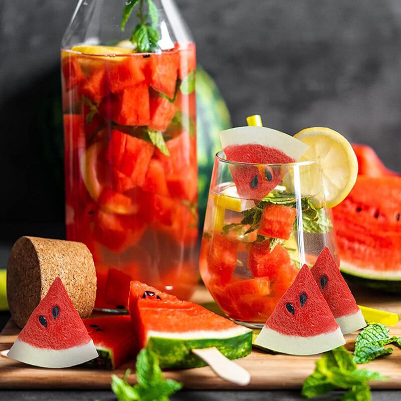 10 gab. viltus augļu imitācijas arbūzu šķēles, produktīvi izgriezumi, PVC reālistiski modeļi