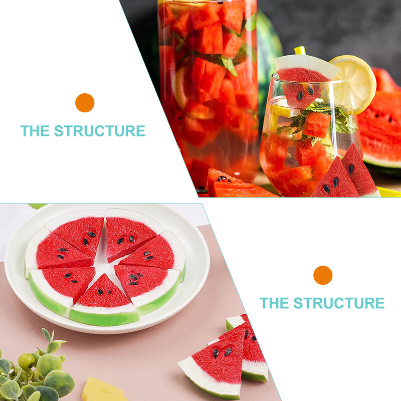 10 gab. viltus augļu imitācijas arbūzu šķēles, produktīvi izgriezumi, PVC reālistiski modeļi