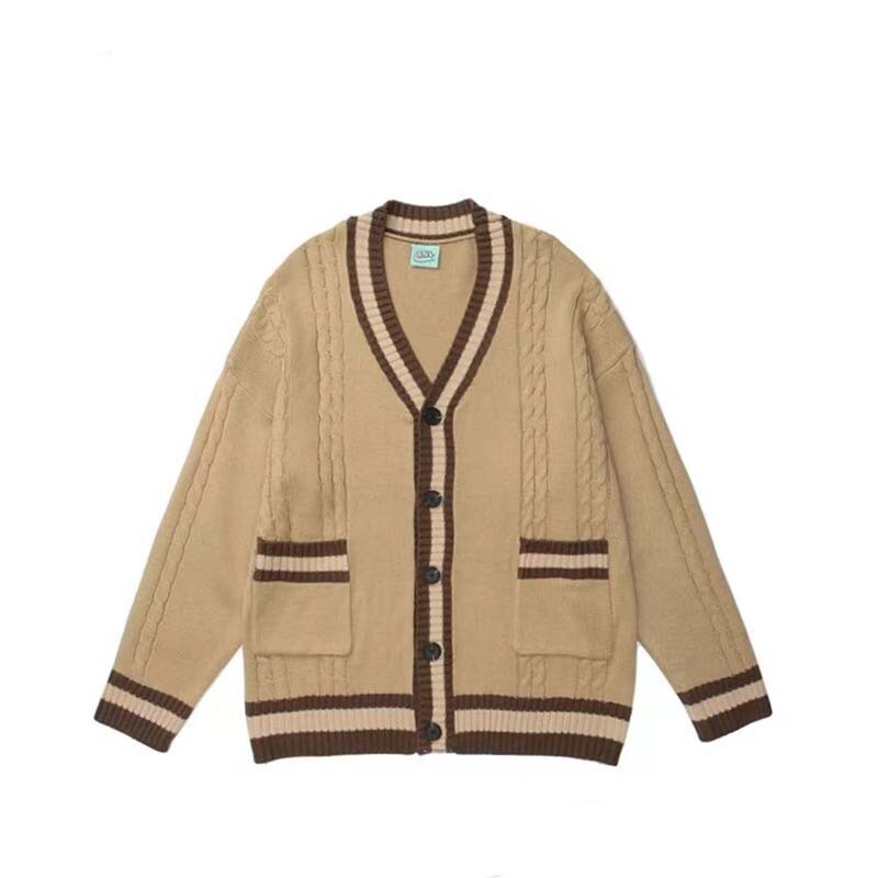 2022 m. rudens žiema Naujas japoniškas senovinis spalvotas megztinis Vyriškas gatvės laisvas poros laisvalaikio trikotažo striukės tendencija