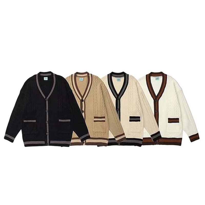 2022 m. rudens žiema Naujas japoniškas senovinis spalvotas megztinis Vyriškas gatvės laisvas poros laisvalaikio trikotažo striukės tendencija