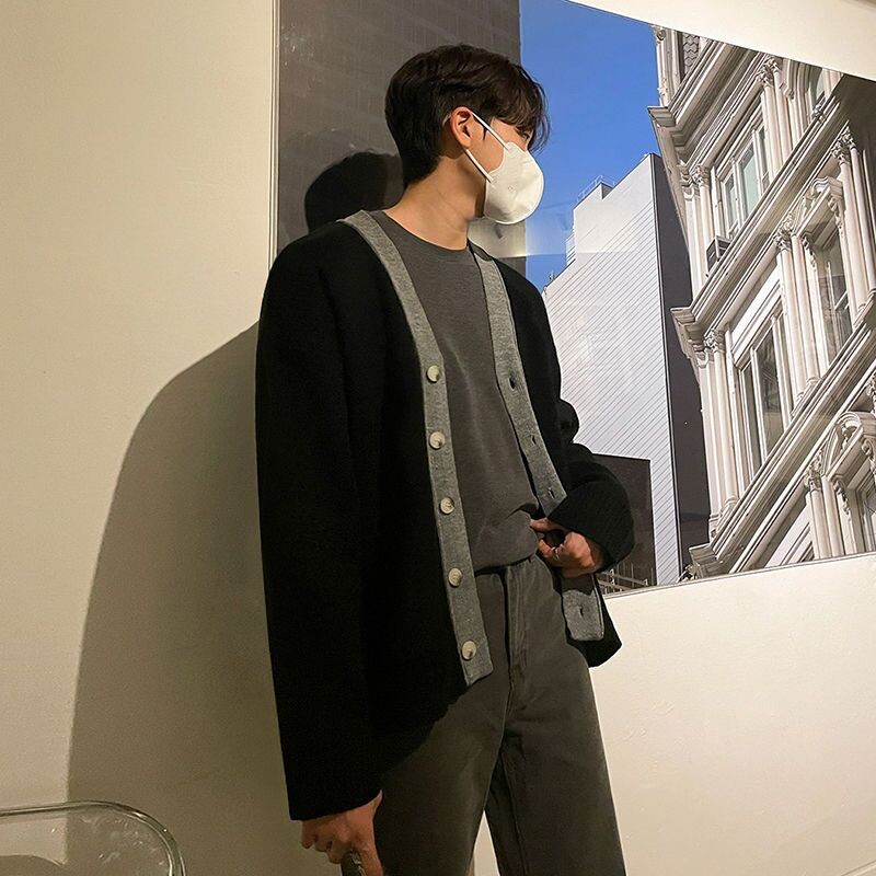 Pulover cardigan coreean jachetă pentru bărbați, primăvară și toamnă, noua versiune coreeană, pulover versatil, pulover casual, topuri în tendințe