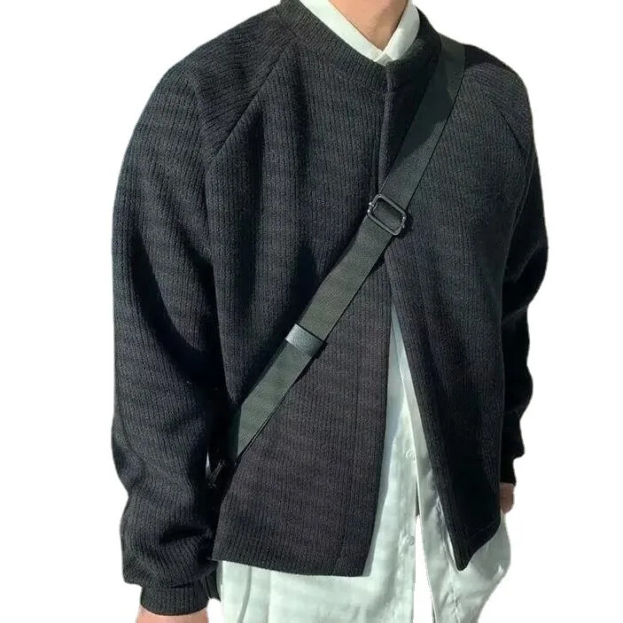 2022. gada agrā rudens trikotāžas jaka vīriešu korejiešu moderna, brīva piegriezuma japāņu stila džemperjaka, vīriešu viengabala džemperis