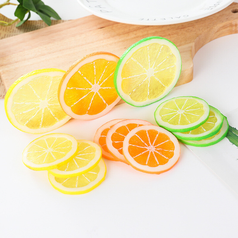 Mesterséges citromszelet modell, szimulációs citromszeletek, hamis gyümölcs narancsszeletek, lakberendezési fesztivál buli kellékek 10 db/tétel