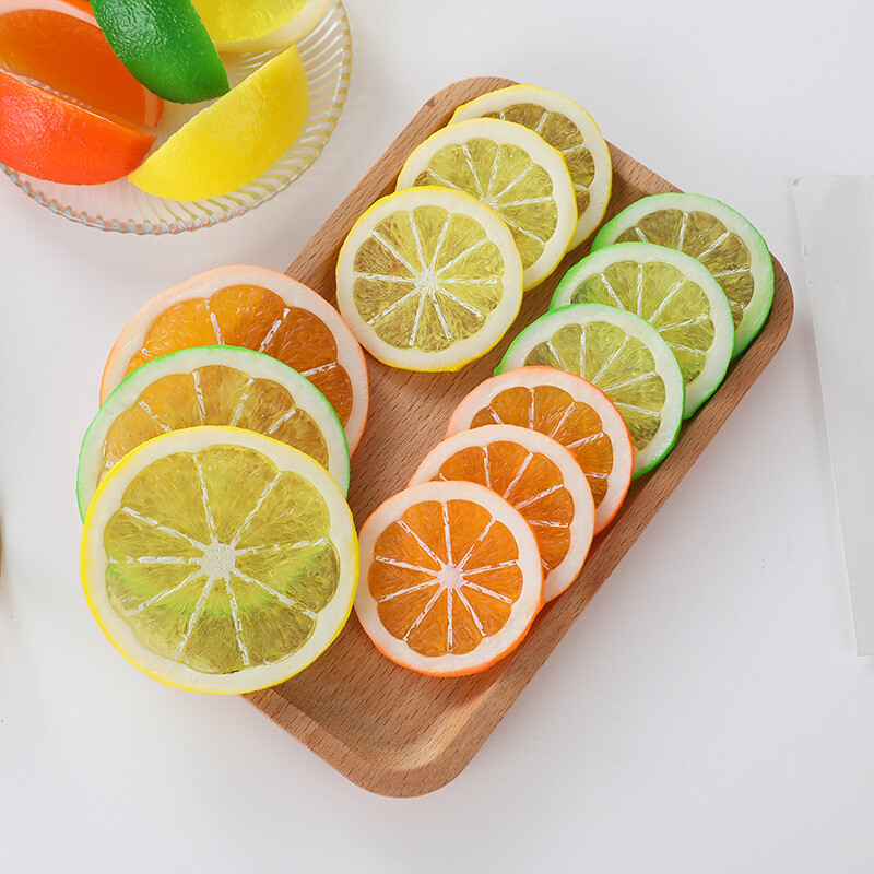 Mesterséges citromszelet modell, szimulációs citromszeletek, hamis gyümölcs narancsszeletek, lakberendezési fesztivál buli kellékek 10 db/tétel