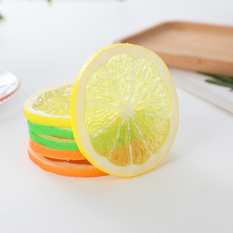 Mesterséges citromszelet modell, szimulációs citromszeletek, hamis gyümölcs narancsszeletek, lakberendezési fesztivál buli kellékek 10 db/tétel