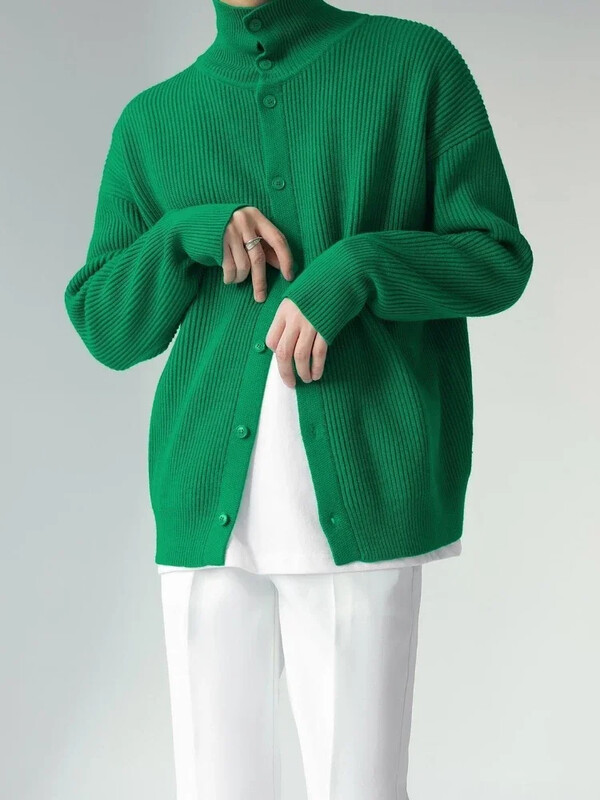 Férfi ruhák bézs színű kötött férfi pulóverek Kardigán sima galléros egyszínű felsők Rendeljen fűtött, bő szabású tél 2024 Új A-ban