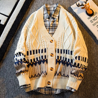 Rudens megztas megztinis megztinis vyrams ir moterims Kasdienis megztinis su V formos iškirpte Madingas universalus viršutinis drabužis Madinga Ins Fashion