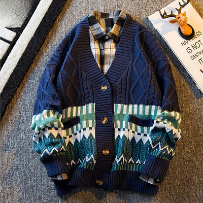 Rudens megztas megztinis megztinis vyrams ir moterims Kasdienis megztinis su V formos iškirpte Madingas universalus viršutinis drabužis Madinga Ins Fashion