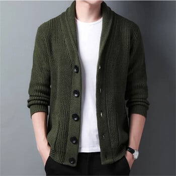 Army Green Cardigan Ανδρικό πουλόβερ με κουμπιά Φθινοπωρινό Χειμωνιάτικο Πλεκτό Παλτό Χοντρό Ζεστό Casual Μασίφ Streetwear Ανδρικά ρούχα μόδας