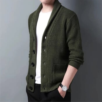 Army Green Cardigan Ανδρικό πουλόβερ με κουμπιά Φθινοπωρινό Χειμωνιάτικο Πλεκτό Παλτό Χοντρό Ζεστό Casual Μασίφ Streetwear Ανδρικά ρούχα μόδας