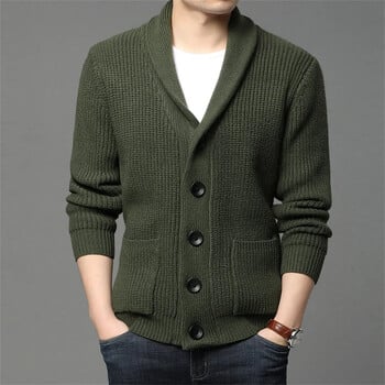 Army Green Cardigan Ανδρικό πουλόβερ με κουμπιά Φθινοπωρινό Χειμωνιάτικο Πλεκτό Παλτό Χοντρό Ζεστό Casual Μασίφ Streetwear Ανδρικά ρούχα μόδας