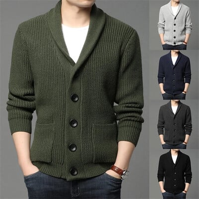 Army Green Cardigan Férfi Gombos pulóver Őszi Téli Kötött Kabát Vastag Meleg Alkalmi Solid Streetwear Férfi Divatos Ruházat