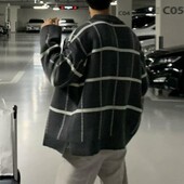 Vīriešu rudens ziemas džemperis džemperis ar V veida kakla izgriezumu ar garām piedurknēm rūtainu apdruku Trikotāžas trikotāžas džemperis, brīvi pieguļošs džemperis