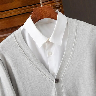 Moda bărbați clasic de culoare solidă tricot cu decolteu în V cardigan pulover moale largi cardigane high-end pulovere haină îmbrăcăminte pentru bărbați