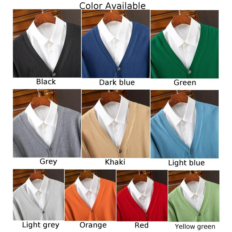 Modni muški klasični jednobojni pleteni džemper s V-izrezom Mekani vrećasti visoki kardigani Džemperi Kaput Muška odjeća