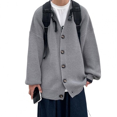Koreai stílusú divatos egyszínű férfi kötött kardigán egysoros felsőkategóriás hosszú ujjú kardigán férfi pulóver kabát