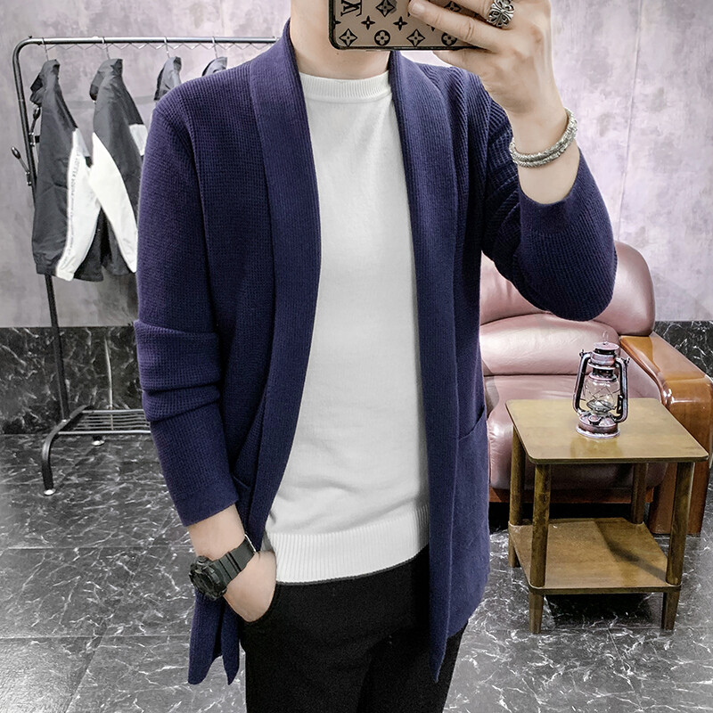 Új, közepes hosszúságú kardigán férfi tavaszi őszi kötött férfi pulóver, divatos karcsú, egyszínű, egyszínű kardigán felsőruházat